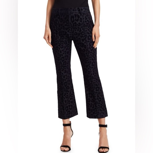 DEREK LAM Velvet Leopard-Print Crop Flare Pants NWOT - Picture 1 of 9